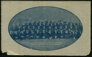 Australia: Postal Stationery - Letter Cards:1914-18 Military Views (BW:LC27/M8B) 1d KGV Sideface Design P12&frac12; in deep violet-blue on Grey to Greenish-Grey Card, white interior, "Officers and Crew including H.M. King George..." illustration, opening faults