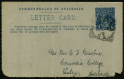 Australia: Postal Stationery - Letter Cards:1914-18 Military Views (BW:LC27/M8B) 1d KGV Sideface Design P12&frac12; in deep violet-blue on Grey to Greenish-Grey Card, white interior, "Officers and Crew including H.M. King George..." illustration, opening faults - 2