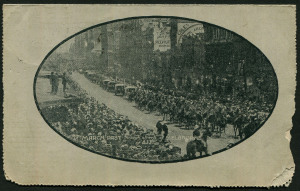Australia: Postal Stationery - Letter Cards:1914-18 Military Views (BW:LC27/M5B) 1d KGV Sideface Design P12½ in black on Grey to Greenish-Grey Card, white interior, "March Past..." (wide view) illustration, edge faults, 1916 (Oct.6) Melbourne local use, Cat $120