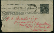 Australia: Postal Stationery - Letter Cards:1914-18 Military Views (BW:LC27/M5B) 1d KGV Sideface Design P12½ in black on Grey to Greenish-Grey Card, white interior, "March Past..." (wide view) illustration, edge faults, 1916 (Oct.6) Melbourne local use, - 2