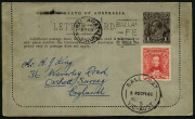 Australia: Postal Stationery - Letter Cards:1914-18 (BW:LC18/127B) 1d KGV Sideface Design P12&frac12; Die 1 in purple-brown on Grey Surfaced Card with Off-White/Cream Interior, "Sturt St, Ballarat" illustration, out-of-period 1962 Ballarat to England use, with f - 2