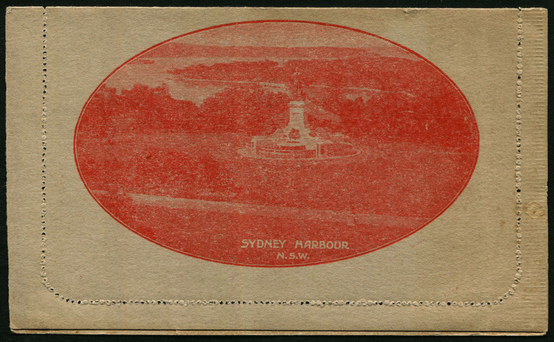 Australia: Postal Stationery - Letter Cards:1922-23 (BW:LC49/128B) 2d Red KGV Sideface Design P12½ on Unsurfaced Grey Card (inside and out), "Sydney Harbour, NSW" illustration, very fine unused, Cat $250.