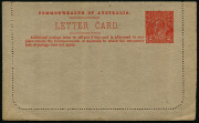 Australia: Postal Stationery - Letter Cards:1922-23 (BW:LC49/128B) 2d Red KGV Sideface Design P12½ on Unsurfaced Grey Card (inside and out), "Sydney Harbour, NSW" illustration, very fine unused, Cat $250. - 2