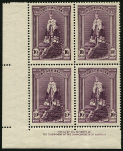 1938 10/- Robes (SG.177) Thick paper, Authority Imprint blk.(4) superb MUH. BW.214za - $350.