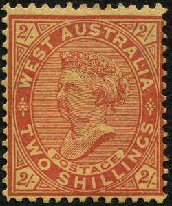 WESTERN AUSTRALIA: 1902-11 (SG.124c) 2/- brown-red on yellow, perf.12.5; fresh Mint.
