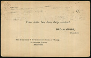 VICTORIA - Postal History: 1912 (Mar.12) Melbourne & Metropolitan Board of Works printed postcard addressed to Northcote (Vic) with &frac12;d Bantam, paying the printed matter rate, tied by MELBOURNE '21MAR12' machine cancel. Scarce solo franking. - 2