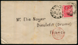 NEW SOUTH WALES - Postal History: 1891 (Sep.11) small cover to Dieulefit, France with 6d pink Arms tied by GOULBURN 'SP11/91' duplex, French mailboat datestamp in red beneath, unsealed flap.