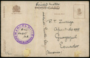 MAURITIUS: 1926 (Aug.30) PPC (image "Dam- La Ferme Resevoir, Mauritius) to Ecuador with 3c Arms adhesive tied to view side tied by 'GENERAL POST OFFICE/30AU/26' datestamp. Most attractive. - 2