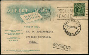 Australia: Postal History: 1948 (Sep.15) Albert Joseph (produce merchant, Forest Hill, Qld) illustrated printed matter rate cover to Rome with 1&frac12;d QM tied by Toowoomba slogan cancel, cover apparently misdirected to MORVERN (Qld) where superb '18SE48' cds 