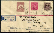 ANTARCTICA: 1948 (Mar.27) ANARE Macquarie Island registered cover to Melbourne with 2/- Roo, 1/4d KGVI & 1d QM tied by 'A.N.A.R.E. MACQUARIE ISLAND' datestamps on reverse MELBOURNE REGISTERED datestamp and large oval 'POST OFFICE/COBURG N13' datestamp (WW