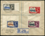 Cyprus: 1935 (SG.144-47) Jubilee set (marginal examples) tied by 1936 (Oct.12) 'REGISTERED/LIMASSOL datestamp to registered cover, local typed address.