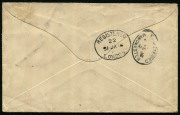 TASMANIA - Postal History: 1912 (Dec.30) registered cover to Manchester, England with mixed States franking comprising Tasmania 1d on 2d Pictorial & 1&frac12;d on 5d Tablet plus Victoria &frac12;d Bantam & 1d on 2d all tied by NEW NORFOLK '30DEC1912' datestamps, 'REGIS - 2