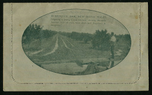 Australia: Postal Stationery - Letter Cards:1914-18 (BW:LC18/23a) 1d KGV Sideface Design P12½ Die 1 in grey-black on Grey Surfaced Card with Off-White Cream Interior, "Burrinjuck Dam, New South Wales, irrigating a young Citrus Orchard" illustration, messa