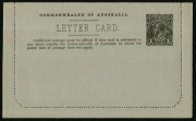 Australia: Postal Stationery - Letter Cards:1914-18 (BW:LC18/97) 1d KGV Sideface Design P12&frac12; Die 1 in sepia on Grey Surfaced Card with Off-White/Cream Interior, "Parliament House, Melbourne" illustration, card sealed, fine unused, Cat $150. - 2