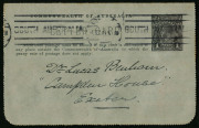 Australia: Postal Stationery - Letter Cards:1914-18 (BW:LC18/96) 1d KGV Sideface Design P12&frac12; Die 1 in sepia on Grey Surfaced Card with Off-White/Cream Interior, "Pall Mall, Bendigo" illustration, postally used within Adelaide, stuck down, Cat $75. - 2