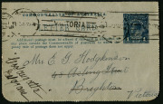 Australia: Postal Stationery - Letter Cards:1914-18 (BW:LC18/99C) 1d KGV Sideface Design P12&frac12; Die 1 in deep blue on Grey Surfaced Card with Off-White/Cream Interior, "Perth Road, Armadale (no sky, contouring changed)" illustration, postally used from Adel - 2