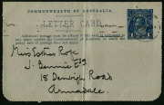 Australia: Postal Stationery - Letter Cards:1914-18 (BW:LC18/101) 1d KGV Sideface Design P12&frac12; Die 1 in deep blue on Grey Surfaced Card with Off-White/Cream Interior, "Piccadilly, South Australia" illustration, central fold & couple pinholes, postally used - 2