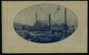 Australia: Postal Stationery - Letter Cards:1914-18 (BW:LC18/104) 1d KGV Sideface Design P12½ Die 1 in deep grey-blue on Grey Surfaced Card with Off-White Cream Interior, "Port Pirie, South Australia" illustration, light aging view side, otherwise fine un