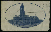 Australia: Postal Stationery - Letter Cards:1914-18 (BW:LC18/106B) 1d KGV Sideface Design P12&frac12; Die 1 in deep blue on Grey Surfaced Card with Off-White/Cream Interior, "Public Buildings, Bendigo, Vic (no sky, with flagpole)" illustration, edge blemishes, p