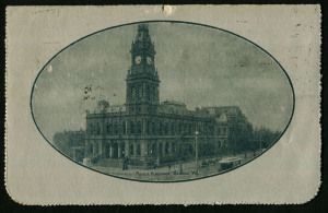 Australia: Postal Stationery - Letter Cards:1914-18 (BW:LC18/106A) 1d KGV Sideface Design P12½ Die 1 in deep grey-green on Grey Surfaced Card with Off-White/Cream Interior, "Public Buildings, Bendigo, Vic (with sky,)" illustration, single punch hole, post