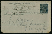 Australia: Postal Stationery - Letter Cards:1914-18 (BW:LC18/106A) 1d KGV Sideface Design P12&frac12; Die 1 in deep grey-green on Grey Surfaced Card with Off-White/Cream Interior, "Public Buildings, Bendigo, Vic (with sky,)" illustration, single punch hole, post - 2
