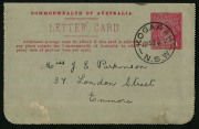 Australia: Postal Stationery - Letter Cards:1914-18 (BW:LC18/108B) 1d KGV Sideface Design P12&frac12; Die 1 in bright carmine on Grey Surfaced Card with Off-White/Cream Interior, "Queen's Garden's, Perth, WA" illustration, some surface abrasions & adhesions, pos - 2