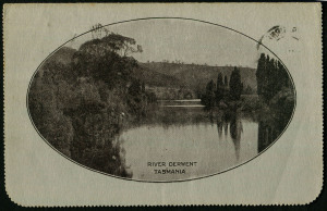 Australia: Postal Stationery - Letter Cards:1914-18 (BW:LC18/110) 1d KGV Sideface Design P12½ Die 1 in sepia on Grey Surfaced Card with Off-White/Cream Interior, "River Derwent, Tasmania (view at New Norfolk)" illustration, a tad aged, printed interior for Diocese of Melbourne, 1916 Melbourne local use, Cat $50.