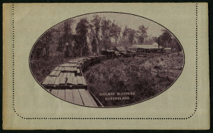 Australia: Postal Stationery - Letter Cards:1914-18 (BW:LC18/109) 1d KGV Sideface Design P12½ Die 1 in purple-brown on Grey Surfaced Card with Off-White/Cream Interior, "Railway Sleepers, Queensland" illustration, edge tones at right, fine unused overall, Cat $175.