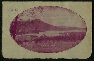 Australia: Postal Stationery - Letter Cards:1914-18 (BW:LC18/111) 1d KGV Sideface Design P12½ Die 1 in bright violet on Grey Surfaced Card with Off-White/Cream Interior, "River Derwent, Tasmania (view at Montrose)" illustration, minor aging, postally used