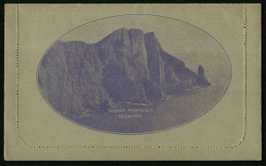 Australia: Postal Stationery - Letter Cards:1914-18 (BW:LC18/130) 1d KGV Sideface Design P12½ Die 1 in red-violet on Grey Surfaced Card with Off-White/Cream Interior, "Tasman Peninsula, Tasmania" illustration, feint surface marks & light overall aging, unused, Cat $175.