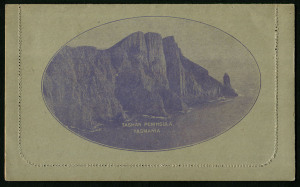 Australia: Postal Stationery - Letter Cards:1914-18 (BW:LC18/130) 1d KGV Sideface Design P12½ Die 1 in red-violet on Grey Surfaced Card with Off-White/Cream Interior, "Tasman Peninsula, Tasmania" illustration, feint surface marks & light overall aging, un