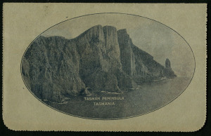 Australia: Postal Stationery - Letter Cards:1914-18 (BW:LC18/130) 1d KGV Sideface Design P12½ Die 1 in deep grey-blue on Grey Surfaced Card with Off-White Cream Interior, "Tasman Peninsula, Tasmania" illustration, some light aging, used in 1924 from Terow