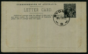 Australia: Postal Stationery - Letter Cards:1914-18 (BW:LC18/129A) 1d KGV Sideface Design P12&frac12; Die 1 in black on Grey Surfaced Card with Off-White/Cream Interior, "Sydney Heads/NSW (with sky)" illustration, no message within, few mild tones, Sydney '4NO1 - 2