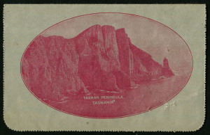 Australia: Postal Stationery - Letter Cards:1914-18 (BW:LC18/130) 1d KGV Sideface Design P12½ Die 1 in carmine on Grey Surfaced Card with Off-White/Cream Interior, "Tasman Peninsula, Tasmania" illustration, horizontal fold on address half, message within,