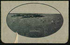 Australia: Postal Stationery - Letter Cards:1914-18 (BW:LC18/124B) 1d KGV Sideface Design P12½ Die 1 in grey-black on Grey Surfaced Card with Off-White/Cream Interior, "South Perth" illustration, edge fault view side & spike hole address side, Rochester (