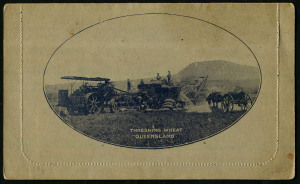 Australia: Postal Stationery - Letter Cards:1914-18 (BW:LC18/131) 1d KGV Sideface Design P12½ Die 1 in violet-blue on Grey Surfaced Card with Off-White/Cream Interior, "Threshing Wheat, Queensland" illustration, stuck-down, some perf separations & somewhat aged, unused Cat $175.