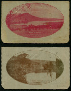 Australia: Postal Stationery - Letter Cards:1914-18 (BW:LC18/111) 1d KGV Sideface Design P12&frac12; Die 1 in carmine or in brown on Grey Surfaced Card with Off-White/Cream Interior, "River Derwent, Tasmania" (view at Montrose) illustrations, small faults, both 