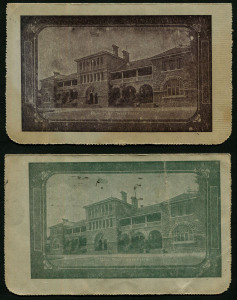 Australia: Postal Stationery - Letter Cards:1914-18 (BW:LC18/115) 1d KGV Sideface Design P12½ Die 1 in purple-brown or in grey-green, on Grey Surfaced Card with Off-White/Cream Interior, "Royal Mint, West Perth" illustrations, each with condition issues, both postally used, one from Melbourne to Jung North via Murtoa (Vic), the other from Campbell Town to Hobart (Tas), Cat $200. (2)