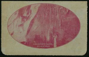 Australia: Postal Stationery - Letter Cards:1914-18 (BW:LC18/89) 1d KGV Sideface Design P12½ Die 1 in carmine on Grey Surfaced Card with Off-White/Cream Interior, "Narracoorte Caves, Sth Australia" illustration, 1919 Melbourne local usage, uprated with KGV ½d green (variety "White spot over 'U' of 'AUSTRALIA'") for war tax surcharge, minor aging, Cat $75.