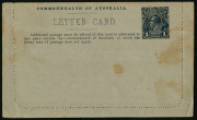 Australia: Postal Stationery - Letter Cards:1914-18 Military Views (BW:LC27/M1B) 1d KGV Sideface Design P12½ in black on Grey to Greenish-Grey Card, white interior, "2nd AIF Embarking" illustration, stuck down, age stains & small blemishes, unused, Cat $1 - 2