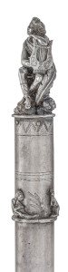 HOGARTH (attributed) Australian sterling silver musical baton engraved "Sydney Volunteers Military Band, 1866", beautifully adorned with Aboriginal figure, kangaroo, emu and seated harp player, no marks visible, 46cm high