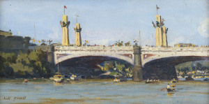 WILLIAM NICHOLAS ROWELL (1898-1946), Princes Bridge, oil on canvas laid down on board, signed lower left "Will Rowell", ​title label verso, 22.5 x 45cm