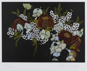 VIDA PEARSON (1957- ), Coccineas, hand coloured linocut, edition 43/50, signed lower right "Vida Pearson", 26.5 x 40.5cm