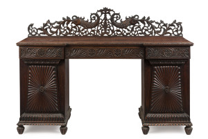 An Anglo-Indian sideboard, ornately carved padouk, circa 1820, ​129cm high, 176cm wide, 63cm deep