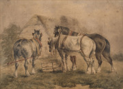 ARTIST UNKNOWN (Australian school), work horses, watercolour, ​25 x 34cm