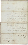 AUTOGRAPHED LETTER FROM ALEXANDER MCLEAY, COLONIAL SECRETARY, JUNE 1829 A letter signed by "Alex Mcleay" headed Colonial Secretary's Office, Sydney 26th June, 1829 addressed to Private John Hunt, late of the Royal Staff Corps. The letter confirms the offe