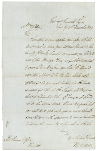 AUTOGRAPHED LETTER FROM THOMAS MITCHELL, NEW SOUTH WALES SURVEYOR GENERAL, DECEMBER 1849 A letter signed by "T.L. Mitchell" headed Surveyor General's Office, Sydney 8th December, 1849 addressed to Mr James Upton, Windsor. The rare letter concerns a reques