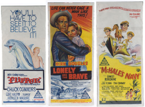AUSTRALIAN MOVIE DAYBILL POSTERS "Lonely are the Brave" (1962); "Flipper" (1962) and "McHale's Navy" (1964), all approx. 76 x 34cm