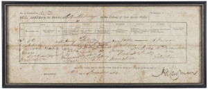 HENRY TELFER Sergeant A.I.F. discharge papers (4 years 134 days); together with Telfer's original New South Wales birth certificate ​circa 1884. Both framed and glazed, 25 x 21cm and 19 x 43cm