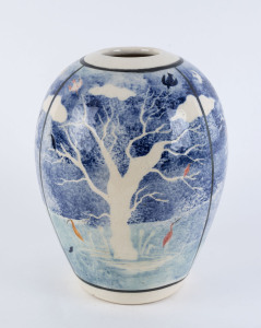 ARTIST UNKNOWN Australian pottery vase with hand-painted sgraffito decoration, signature illegible, 28cm high